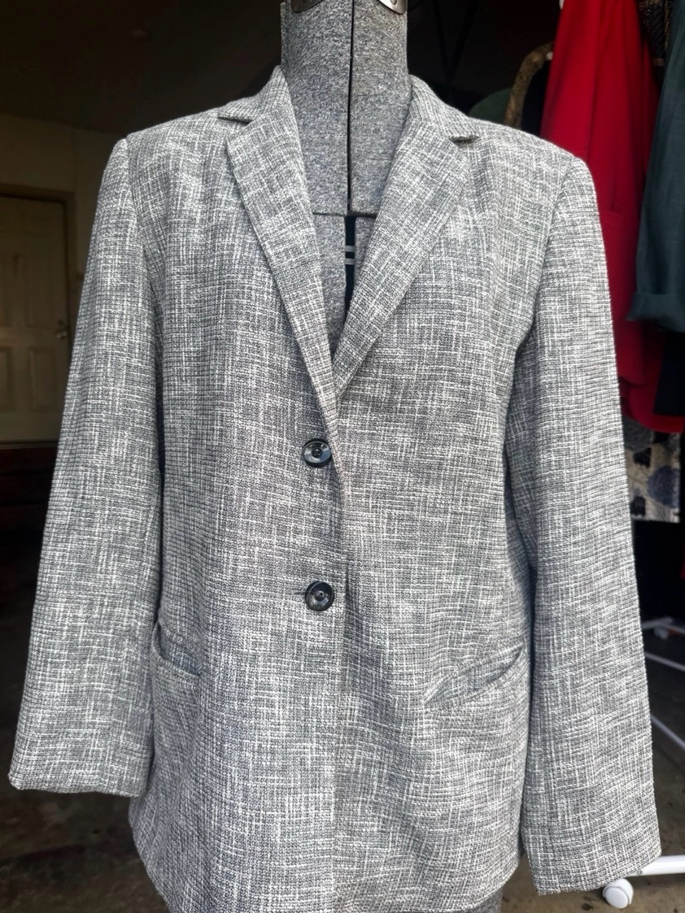 Dana Gray Textured Women's Blazer Jacket - Classic Tailored Style